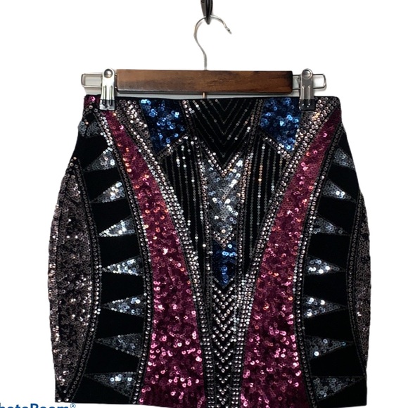 Express High Waisted Sequined Mini Skirt Ladies Sz XS - Picture 3 of 6